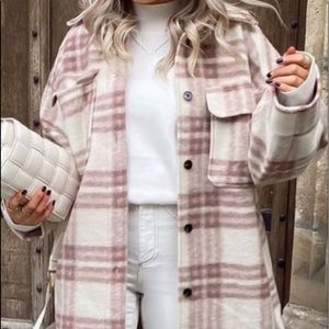 H&M Plaid Long Shirt Jacket Coat L
